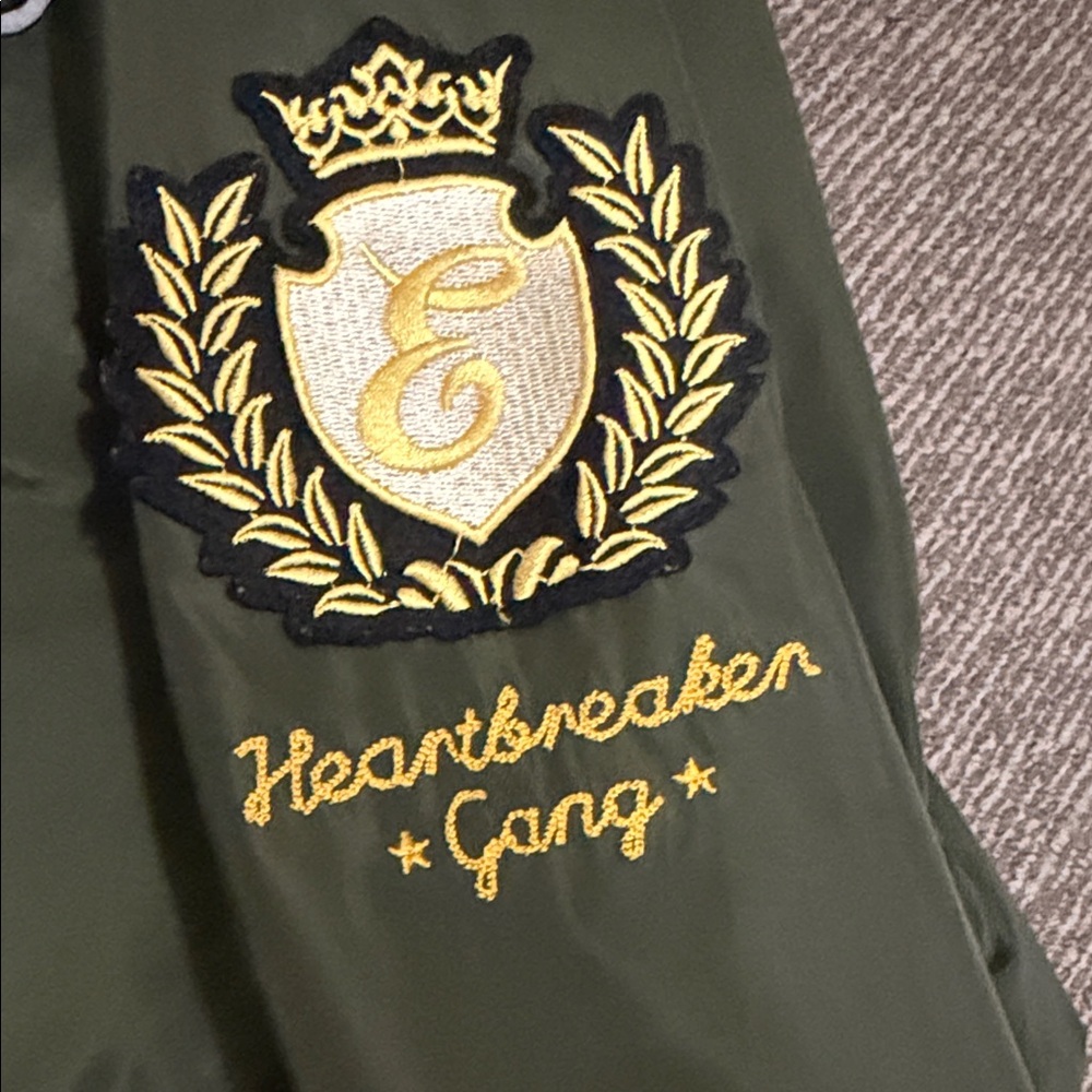 Express Olive Green Bomber Jacket with Patches - Picture 6 of 7